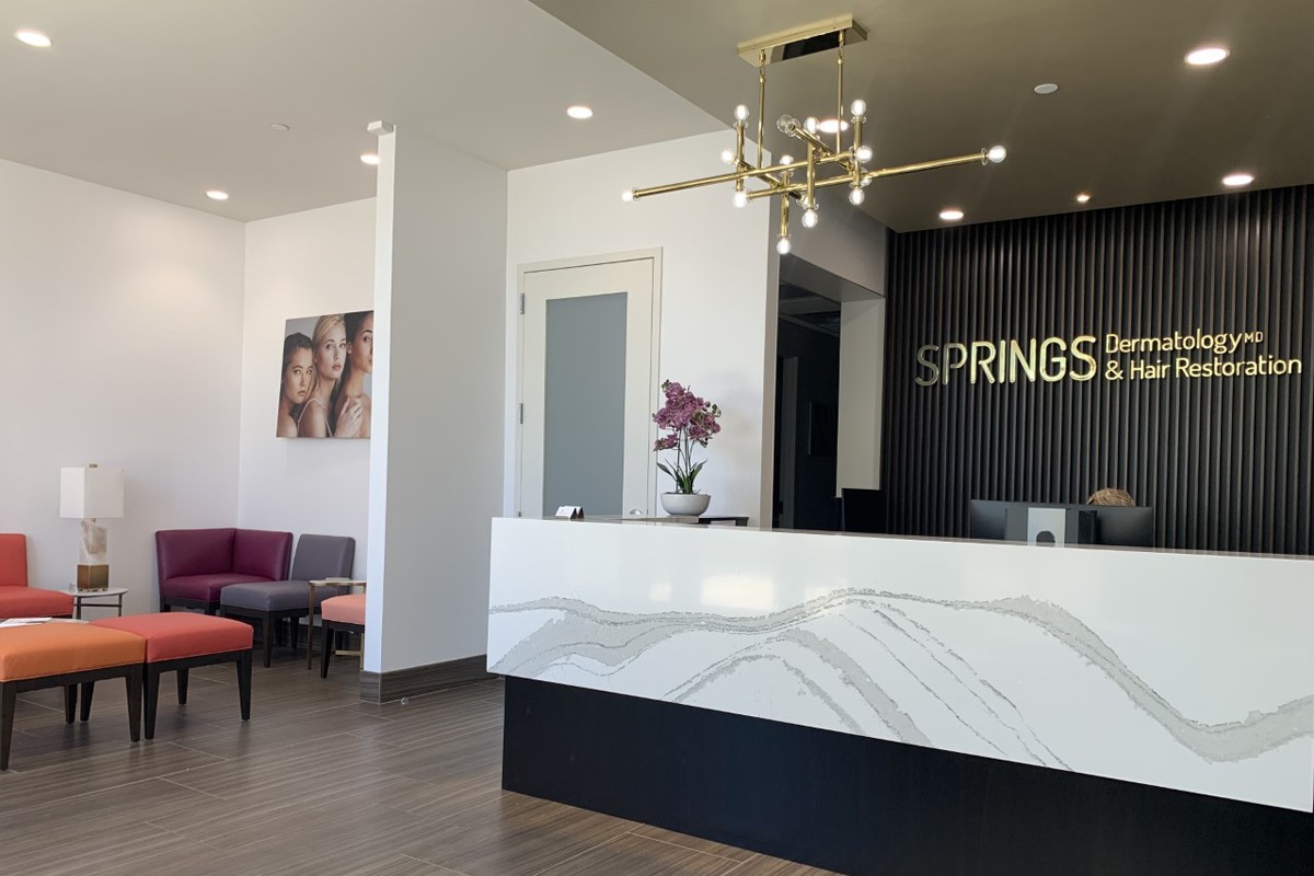 Reception lobby at Springs Dermatology MD & Hair Restoration, Sandy Springs
